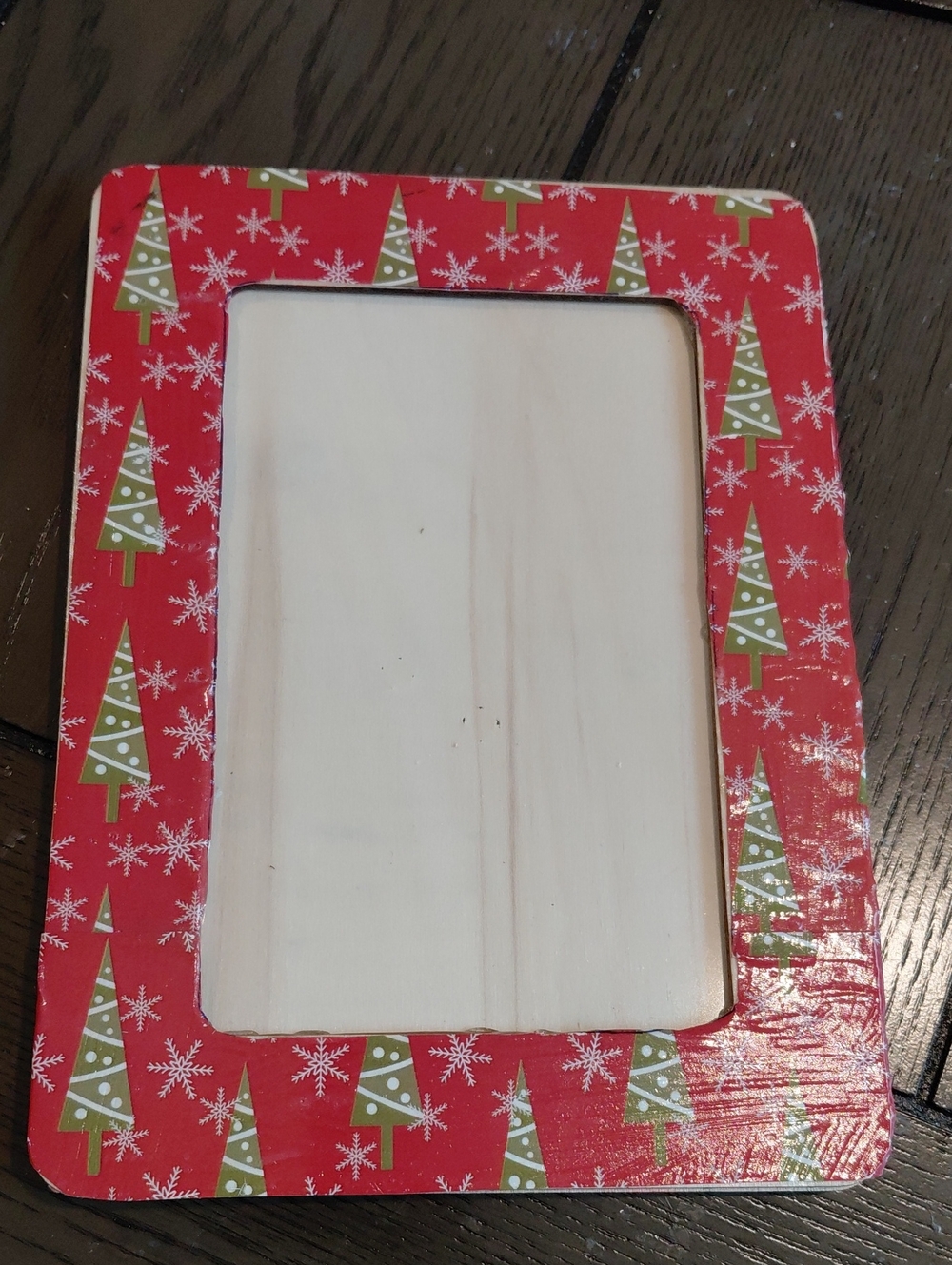 Red With Green Trees Decoupaged On Picture Frame